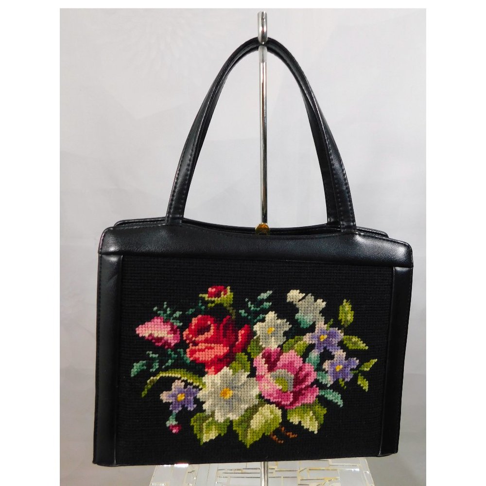 Vintage Tapestry Needle Point Floral Hand Held Purse